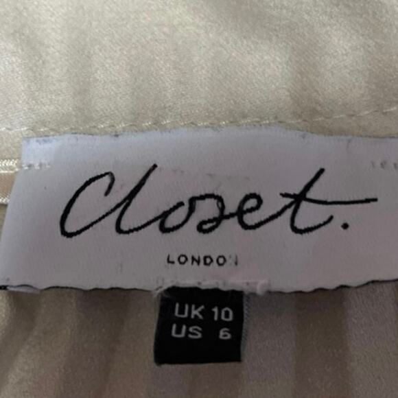 Closet Women's Cream White Silky Satin Pleated Midi A-line Slip Skirt Size 6 - Picture 4 of 5